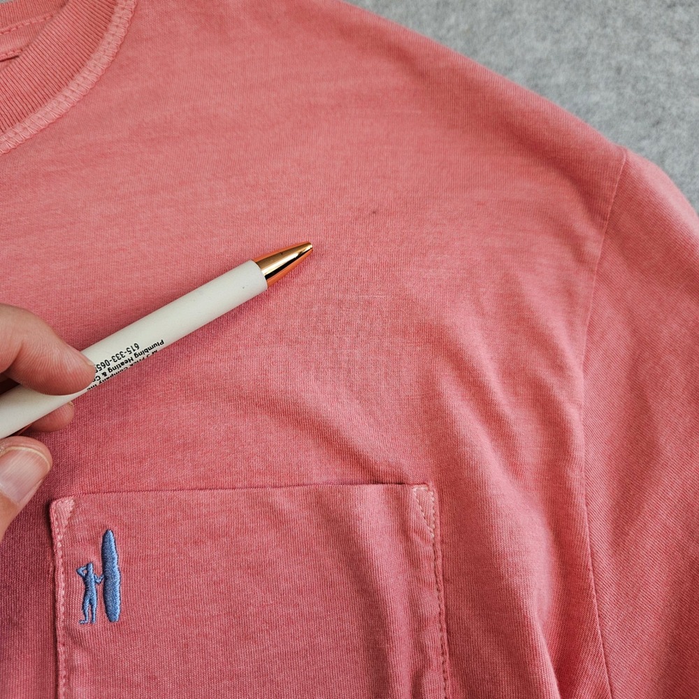 JOHNNIE-O | Mens Med Pink Long Sleeve Cotton Modal Pocket T-Shirt Surfer Logo - Picture 7 of 15